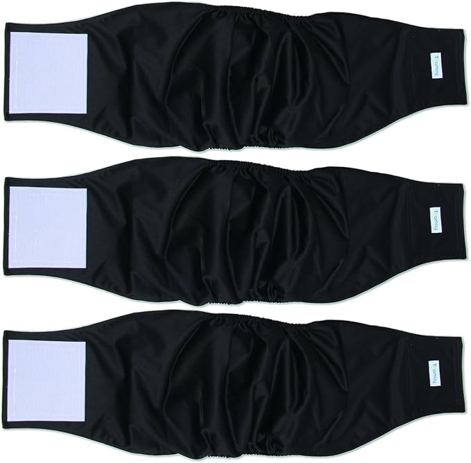 Teamoy 3 Pack Male Dog Diaper Wrap, Washable Puppy Belly Bands, Super-Absorbent and Comfortable(XL,25"-29" Waist, Black)
