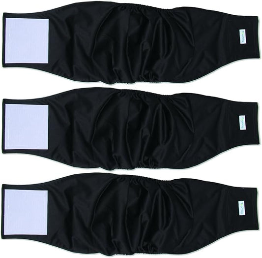 Teamoy 3 Pack Male Dog Diaper Wrap, Washable Puppy Belly Bands, Super-Absorbent and Comfortable(XL,25"-29" Waist, Black)