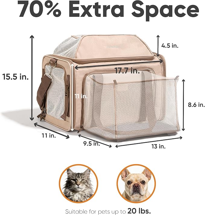 FUKUMARU Cat Carrier with Wheels, 18x11x11 Expandable Soft Cat Travel Carrier, Airline Approved Dog Carrier, Sturdy Rolling Cat Carrier with Anti-Scratch Mesh, Escape-Proof Pet Carrier for Cat, Pink