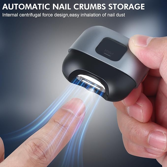 Electric Nail Clipper, 2-Speed Rechargeable Automatic Trimmer for Seniors & Babies with LED Light, Safe for Thick & Fragile Nails, Includes Nail Catcher & Storage Box