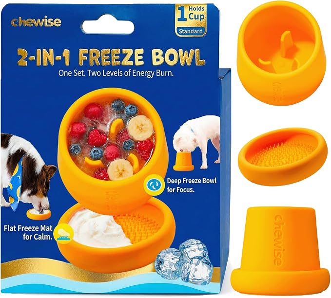 2-in-1 Dog Freeze Bowl – Freezable Deep Bowl & Licking Mat Set, Durable Food-Grade TPU Frozen Dog Treat Toy, Dishwasher Safe Frozen Licking Mat for Dogs