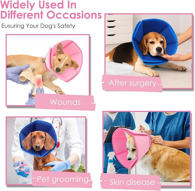 AOFITEE Soft Dog Cone, Adjustable Cones for Dogs After Surgery, Comfy Dog Cone Collar Alternative to Stop Licking, Elizabethan Recovery Collar for Large Dogs(Pink,Large)