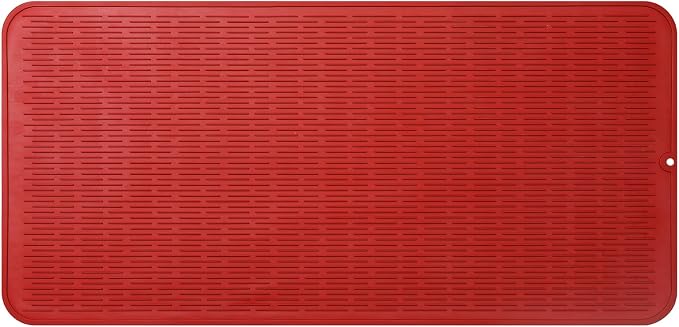 MicoYang Silicone Dish Drying Mat for Multiple Usage,Easy clean,Eco-friendly,Heat-resistant Silicone Mat for Kitchen Counter or Sink,Refrigerator or Drawer Liner Red 5XL 36inches x 18inches