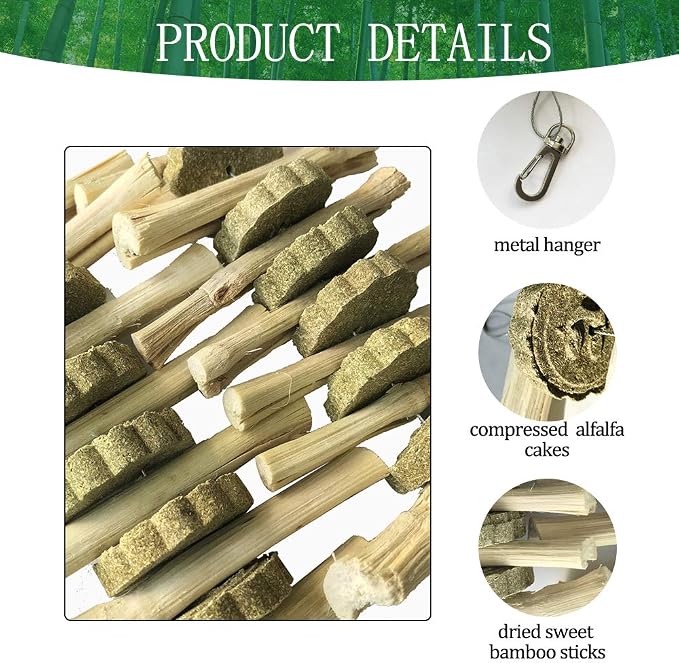 kathson Guinea Pig Treats Hanging Bunny Chew Toys for Teeth Grinding, Organic Bamboo Sticks Natural Rabbit Enrichment Toys for Small Animals Hamster Chinchilla 2 Pack