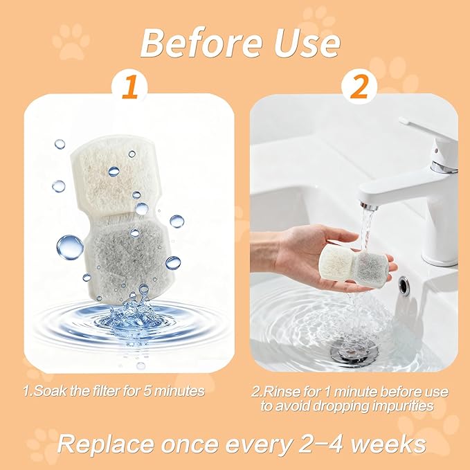 24 Pack Cat Water Fountain Filters,12 Pack Cat Water Fountain Replacement Filters & 12 Pack Pre-Filter Sponges,Fountain Filter Replacement for GIOTOHUN S11 and HOOISE 74oz