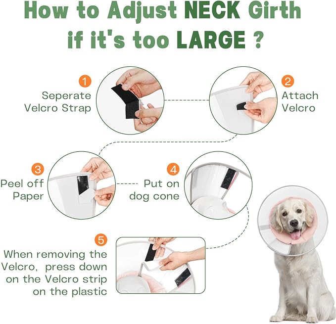 Dog Cone Collar to Stop Licking with Soft Liner, Comfortable Elizabeth Recovery Collar for Large Medium Dogs After Surgery, Pet Neck Head Cone Alternative,L