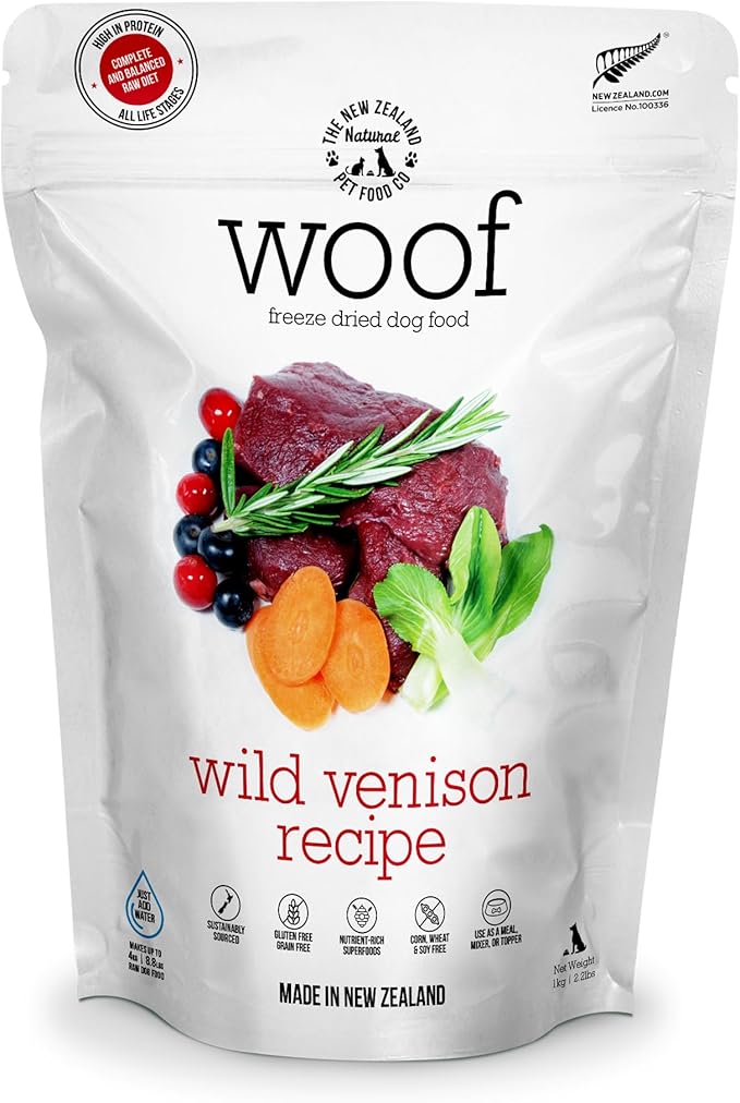 The New Zealand Natural Pet Food Co. WOOF Freeze Dried Dog Food - Wild Venison Recipe,High Protein Dog Food Toppers, Freeze Dried Meals & Treats - 35 Ounce (Pack of 1)