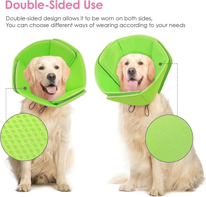 AOFITEE Soft Dog Cone Collar, Adjustable Cone for Dogs to Stop Licking, Dog Cones for Small Medium Large Dogs, Breathable Elizabethan Collar Wound Healing After Surgery(Green,S)