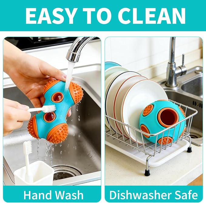 Dog Chew Toys 3 Pack, Squeaky Toy, Treat Dispensing Slow Feeder for Large and Medium Dog, Multifunctional Teeth Cleaning and Gum Massage (Bone-Ball-Glove)