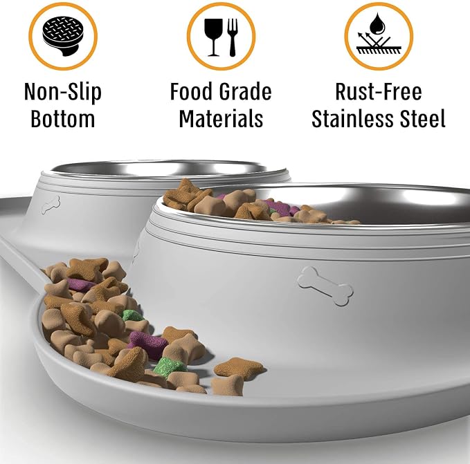 Active Pets Dog Bowl Set, Stainless Steel No Spill Mess-Proof Food & Water Food Bowls with Skid Resistant Silicone Mat, Dog Bowls Small Size Dog, Medium, & Large, Pet Puppy Bowls & Dog Dishes