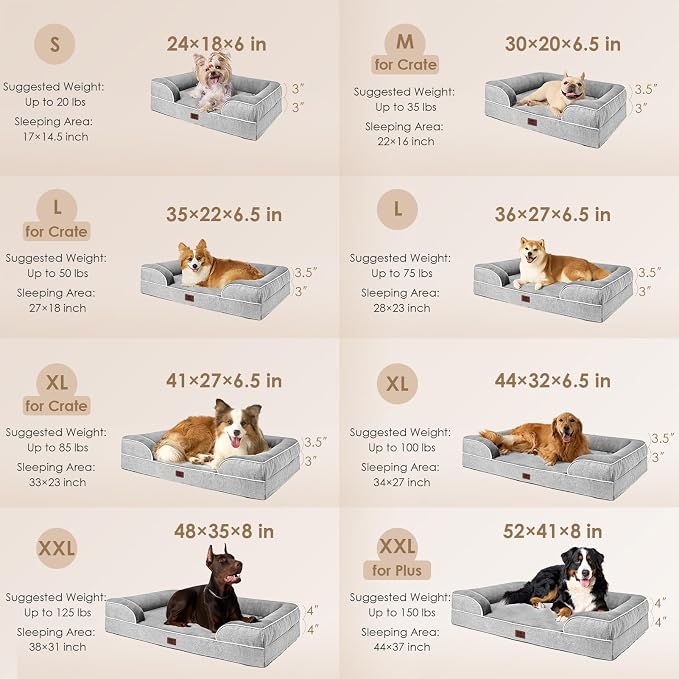 EHEYCIGA Orthopedic Dog Beds Large Sized Dog, Waterproof Memory Foam Pet Bed with Sides, Non-Slip Bottom Large Pet Bed with Washable Removable Cover, Grey