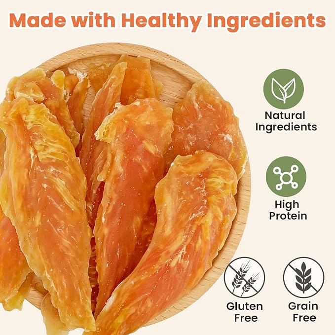 Chicken Jerky Dog Treats, Natural Real Chicken Breast Strips — High Protein, Grain-Free, Rawhide-Free Training Snacks for Small Medium Large Dogs, 10.6oz