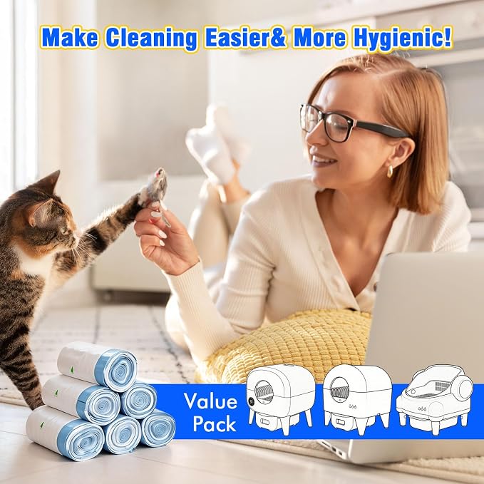 Cat Litter Box Liners 120 Count, Compatible with Fmo Fstg Paru Self Cleaning Litter Box, Pre-Separated Extra Thick Cat Litter Bags with Drawstring- 26" x 11.8", Holds 22LBS