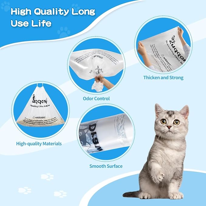 Litter Box Liners 100 Count - Compatible with Litter Robot 4 & 3, Leak-Proof Drawstring Waste Bags, Pre-Separated Clear Design (25.8" x 21"), Odor Control