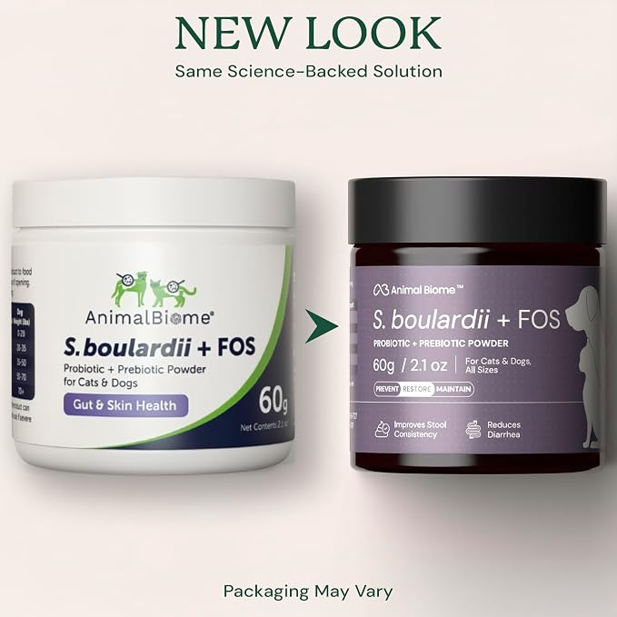 Animal Biome S. Boulardii + FOS Powder Probiotics for Dogs & Cats 30g (50 Scoops), Saccharomyces Boulardii Dog Probiotic + Prebiotic for Gut Health, Loose Stool, Sensitive Stomach Microbiome Support