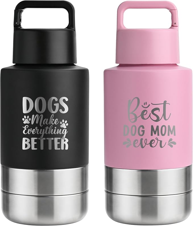 Mothers Day Gifts for Dog Lover/Dog mom, Portable Dog Water Bottle & Bowl, for Car trip, Hiking, Camping, 32 oz Insulated, 2 Pcs