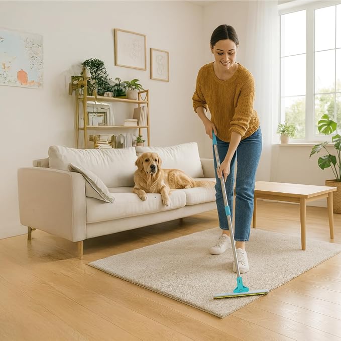 Carpet Rake for Pet Hair Removal, 3-Pack Reusable Dog & Cat Hair Remover Tool Set, Adjustable 56in Long Handle Carpet Rake + Mini Lint Brushes for Rugs, Couches, Floor Mats, Stairs, Car Seats