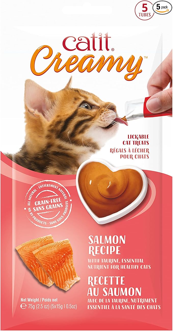 Catit Creamy Lickable Cat Treat – Hydrating and Healthy Treat for Cats of All Ages - Salmon, 5-Pack