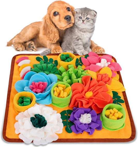 Snuffle Mat for Dogs, Sniff Mat Slow Feeding Mat for Small Pets Cats, Rabbits - Help Stress Relief and Training - Stimulate Your Pet's Foraging Skills! (Orange)