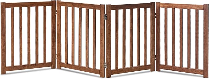 LZRS 4-Panel Wooden Free Standing Foldable Dog Gate Indoor – 24" High, Extra Wide Step-Over Safety Pet Gate for Doorways, Stairs, Hallways, Large Spaces & Playpen for Puppies Indoor Use, Oak