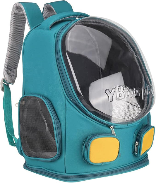 Pet Backpack Carrier, Portable and Ventilated, Oxford Cloth, Dog Cat Travel Bag with Transparent Cover 13.78", (Light Blue, 1 Pcs), Intended for Hiking/Camping/Traveling