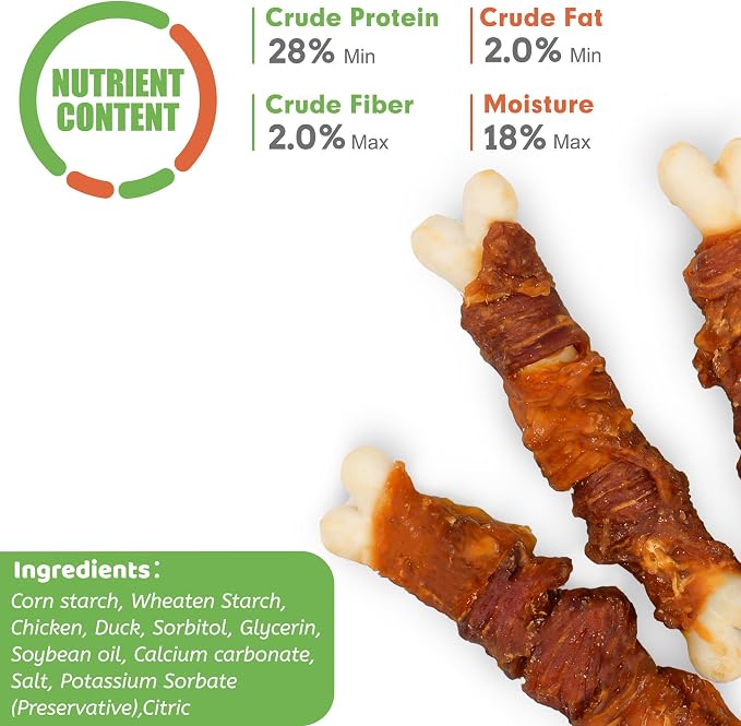 MON2SUN Chicken Jerky 14.11 oz for Small Medium and Large Dogs & 4 Inch Chicken and Duck Wrapped Calcium Bones 15 Count for Small Dogs