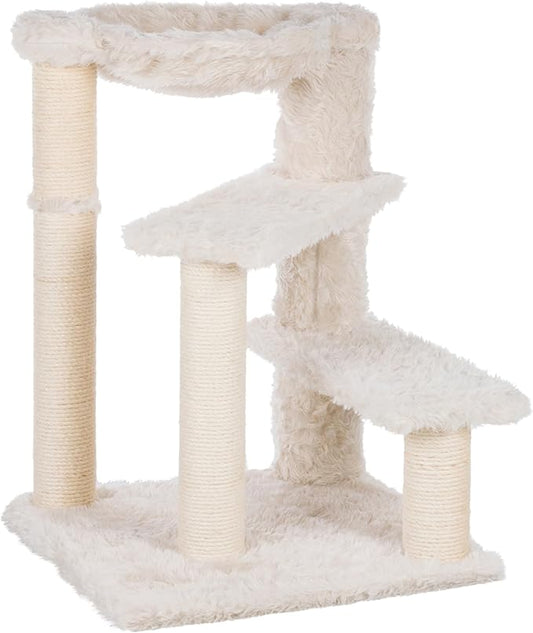 Trixie Baza Scratching Post – Cat Tower with Jute Posts, Hammock & Step Platforms – Indoor Cat Furniture for Scratching & Climbing – Cream, 19.7" x 19.7" x 27.6"
