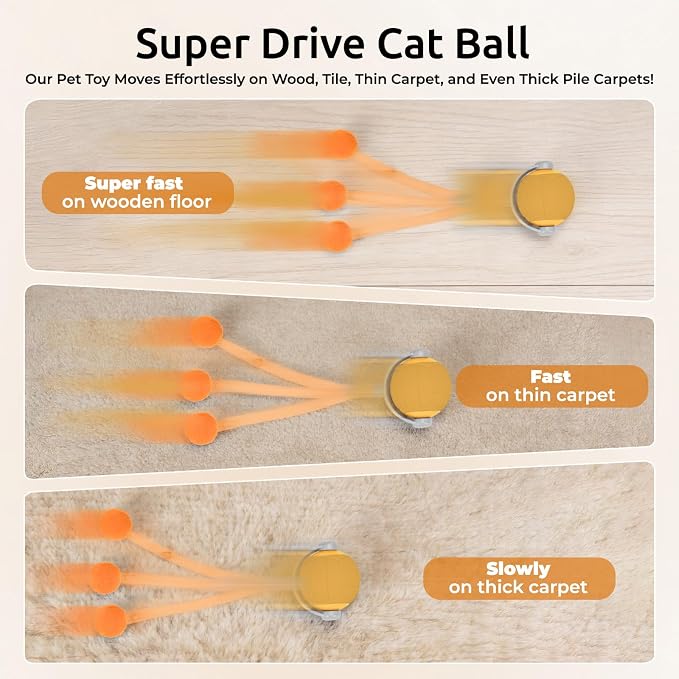 Cat Toys for Indoor Cats, Interactive Cat Toy Ball with Pom-Pom Tails, Automatic Cat Toy Self Play Exercise Toy to Relieve Boredom for Kitten & Adult Cats (Orange)