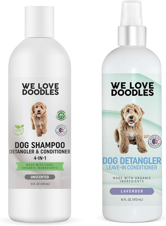 We Love Doodles Hypoallergenic Shampoo & Lavender Detangler Bundle - Sensitive Skin & Allergies, Dematting Spray for Dogs, Tangle Remover, Made in The USA