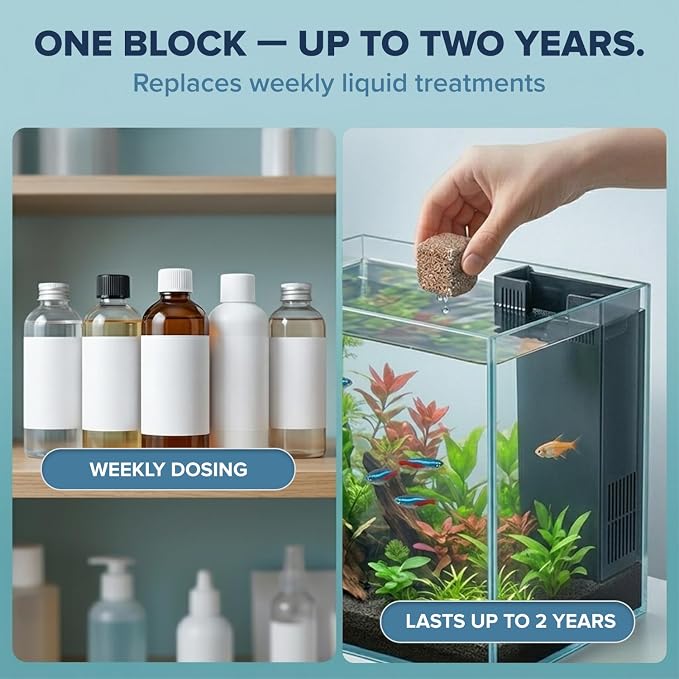 EcoBio-Block Natural Volcanic Rock for Aquarium Water Clarity & Balance — Low-Maintenance Alternative to Weekly Additives — for Freshwater Fish, Turtles, Shrimp & Frogs (Nano, 0.8-1.5 gal)