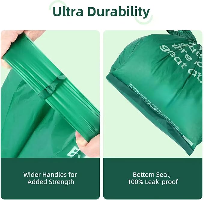 125 Count Cat Poop Bags with Handles, Disposable Litter Bags for Pet Poop, Extra-Thick Kitty Cat Waste Bags Easy Tie Leak-Proof Strengthen Unscented (Made of 70% Recycled Plastic)
