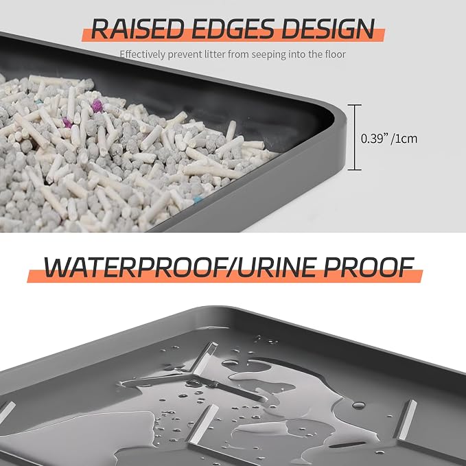Bulkniu Large Silicone Cat Litter Mat, Waterproof/Urineproof, Litter Recycling, Easy to Clean, Soft on Kitty Paws (22"X34"-Dark Grey)