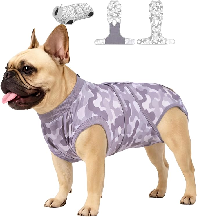 PetWarm Dog Surgery Suit, Surgical Suit for Dogs Female Spay Male Neutered, After Surgery Dog Onesie, Cone E-Collar Alternative, Camouflage Pattern, Gray, XS