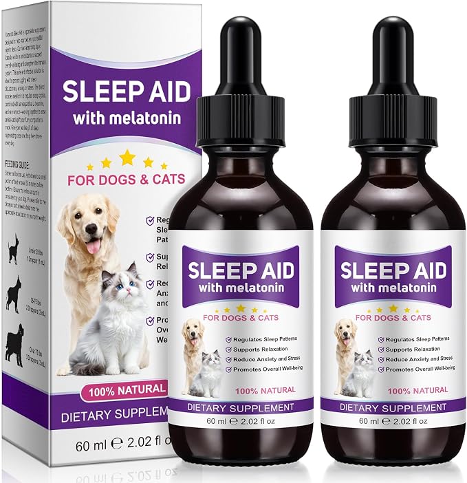 Melatonin for Pets, Dog Melatonin, Melatonin for Dogs Calming, Melatonins for Cats, Promotes Relaxation, Deep Sleep & Calm Behaviour, Reduce Anxiety and Stress, Chicken Flavor - 2Oz