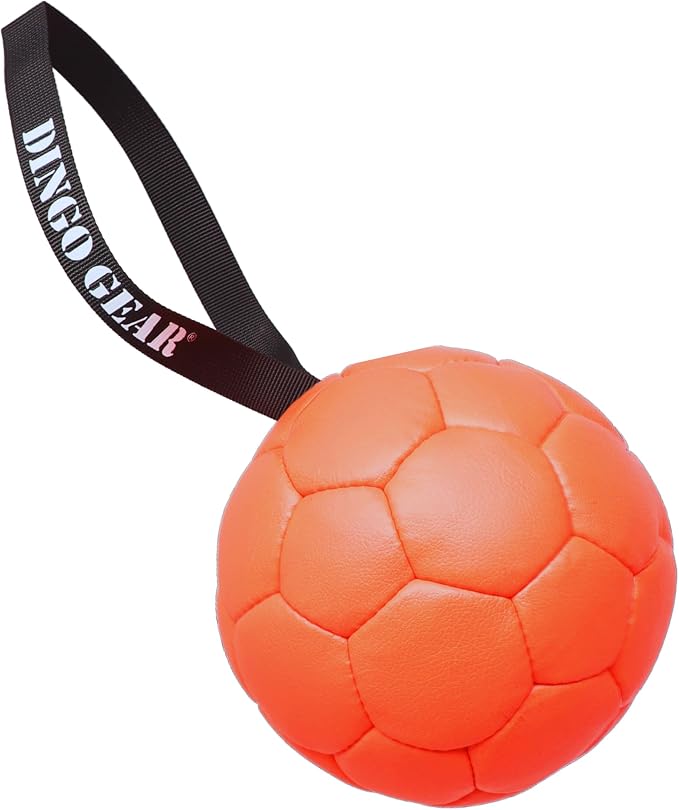DINGO GEAR WWW.DINGOGEAR.COM 1977 Set Faux Leather Ball with Pump for Dog Training, as Reward for Fetch tug of war, for Strong Dog, Handmade, 7in Orange Z30033