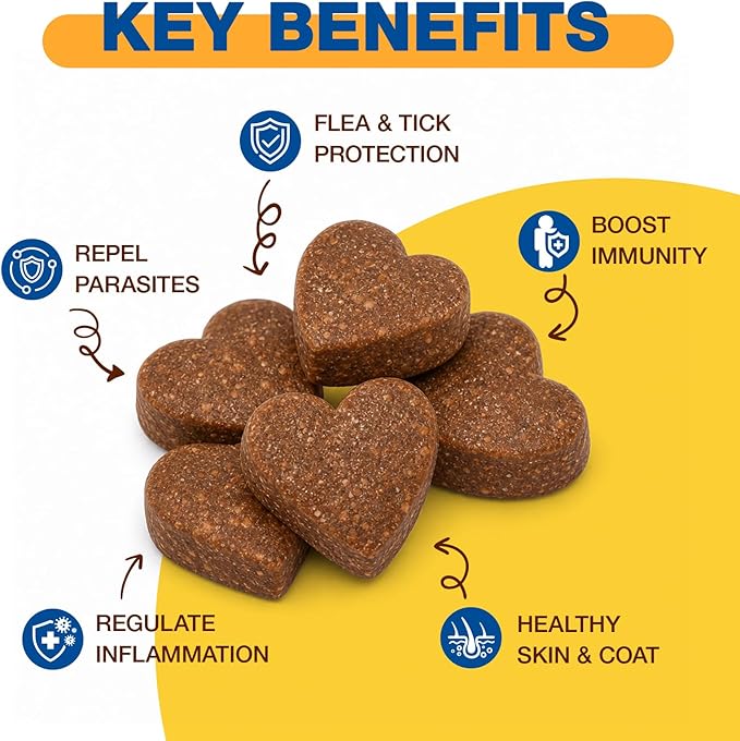 Natural Flea and Tick Prevention for Dogs Chewables, 180 Soft Chews Dog Flea and Tick Treatment, Oral Flea Chews for Dogs, Skin & Coat Support Supplement