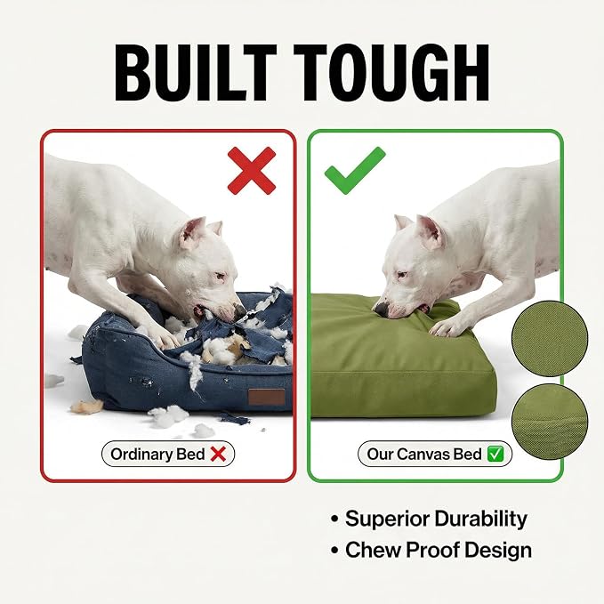 Sytopia 42 Inch Waterproof Indestructible Dog Bed for Extra Large Dogs, Canvas Outdoor Chew Proof Dog Crate Mat with Washable Removable Cover, Indoor Outdoor Patio Pet Pad, Green