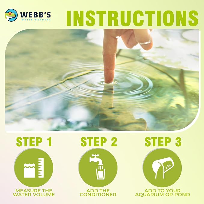 Webb's Water Gardens Essential Tap Water Conditioner Dechlorinator - Ideal for Ponds, Freshwater & Aquariums - Concentrated Formula for Dechlorinated Water - Liquid Supplies for Aquatic Pets - 32oz