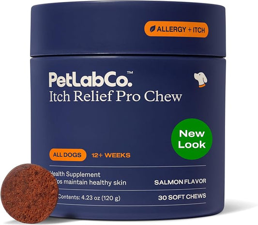 PetLab Co. Salmon Itch Relief Chew Pro for Dogs – Omega 3 for Dogs Itch Supplement - Packed with Beneficial Fatty Acids for Healthy Skin – Seasonal Allergies Support - Packaging May Vary