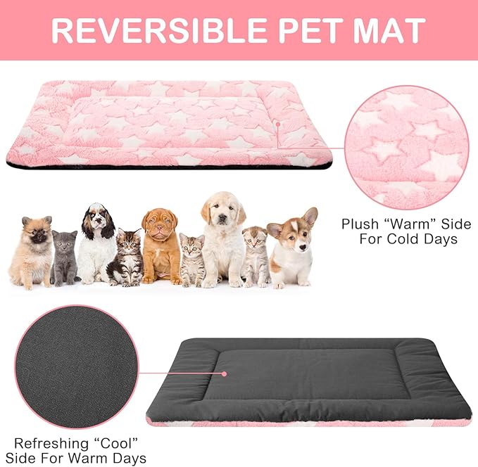 VitalCozy 4 Pcs Dog Crate Pads, Ultra Soft Warm Washable Anti-Slip Kennel Bed Mat for Pets, Reversible, Replaceable, Cage Liner for Small Medium Large Dogs and Cats(18 x 24 x 1.6 Inch,Star,Colorful)