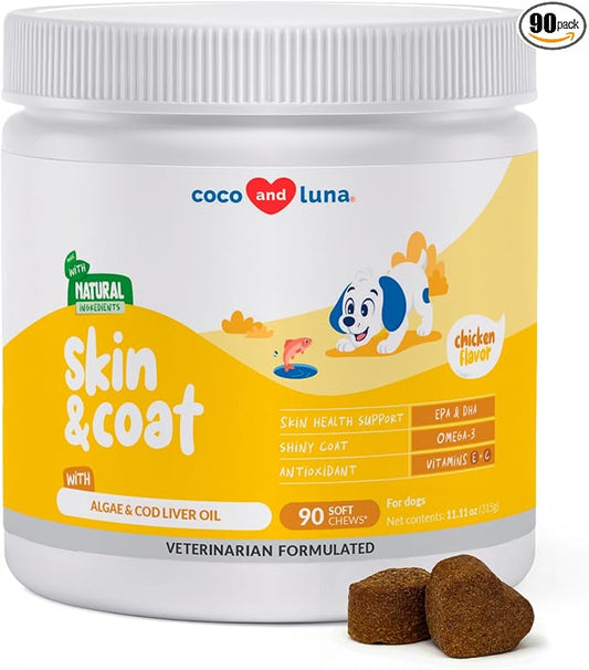 Omega 3 Fish Oil for Dogs - with Omega 3, 6, and 9, Vitamin E for Dog Shedding, Itchy, Dry Skin, Joint & Heart Support (Soft Chews)