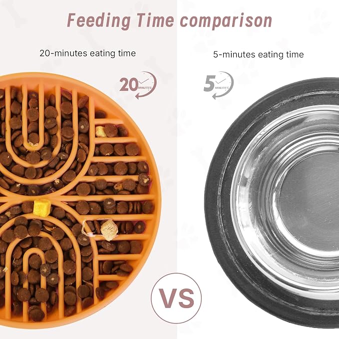 Slow Feeder Dogs Bowls with Mat, Silicone Dog Feeding Bowls with Suction Cup, Slow Eating Dog Food Bowl for Small to Medium Dogs, Non-Slip and Anti-Choking Design, Easy Clean (Terracotta)