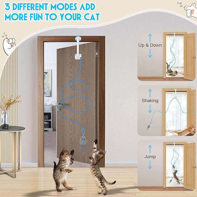 Automatic Cat Toy for Indoor Cats, Smart Door Frame Hanging Interactive Cat Toy, USB Rechargeable Self Play Cat Teaser with Elastic Rope, Jumping Swing Catching Exercise Toy