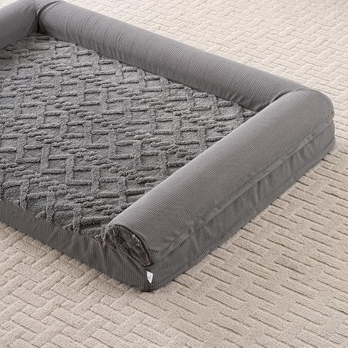 Dog Bed, U-Shaped Dark Gray Couch-Style Pet Bed with Waterproof Cover, Brown, 42 x 30 x 6.5 Inches, Removable Washable Cover, for Large Dogs and Cats