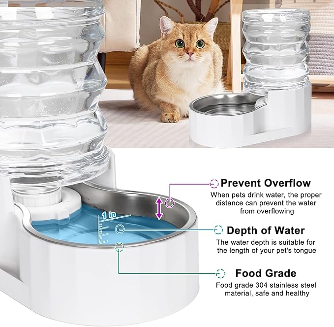RIZZARI Dog Water Bowl Dispenser: 5L Large Stainless Steel Gravity Feeder - Helps Prevent Urinary Stones -Leak-Proof -Spill-Free Use-Small Dogs & Cats -Perfect for Kitchen & Daily Hydration