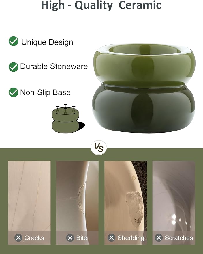 Elevated Cat Water Bowls Raised Small Ceramic Dog Bowl,Non-Slip Tilted Cat Food Bowl Whisker Friendly-Green