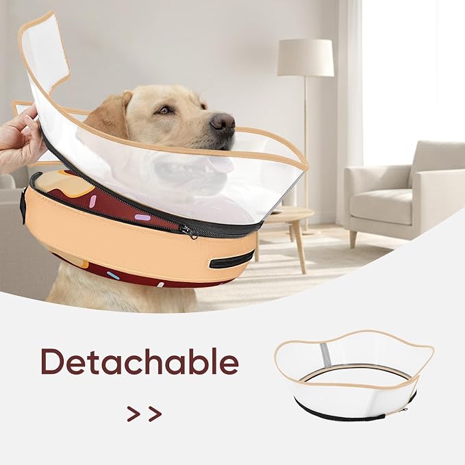 Supet Raised Inflatable Dog Cone After Surgery - Adjustable Recovery Donut Collar with Removable Shield to Stop Licking Wounds & Protect Stitches - Soft Dog Cone Alternative for Large Dogs (Brown,L)