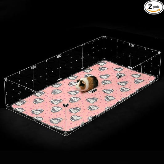 GuineaLoft™ Guinea Pig Cage Liner 2-Pack - Pink, 47" x 24" Reusable Washable Bedding, Absorbent & Waterproof Pee Pad for Model-A & C&C Cages, Rabbits, Dogs, Cats & Small Pets