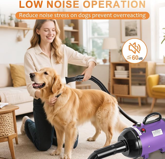 NESTROAD Dog Dryer for Pet Grooming,High Velocity 4.3HP/3200W Dog Blower Force Dryer with Stepless Adjustable Speed,Professional Pet Hair Drying with 4 Different Nozzles for Dogs Pets,Purple