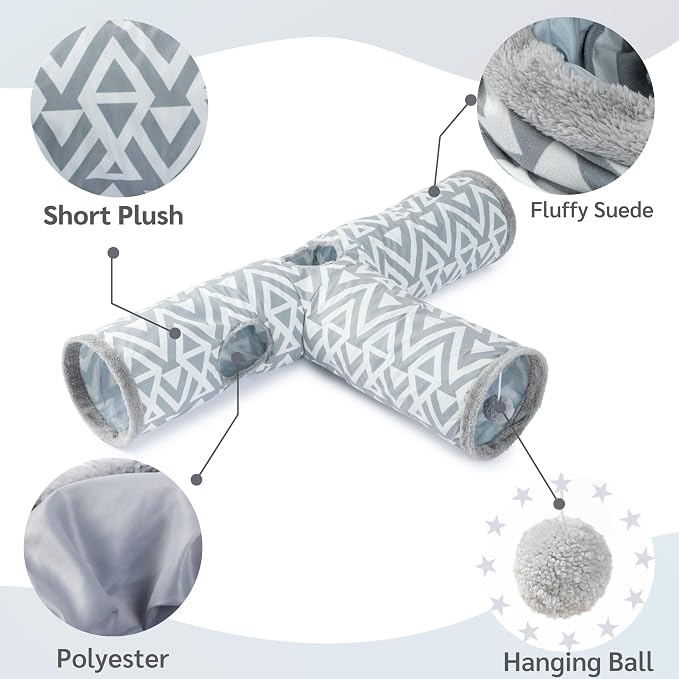 JanYoo Bunny Tunnel Rabbit Hideout Bunny Toys for Rabbits Accessories Guinea Pig Ferret Kitty 3 Ways Collapsible Tunnels (Geometric)